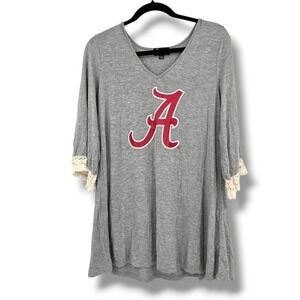 Gameday Couture Women's Gray Alabama Crimson Tide Lace Trim Tunic Top Size L‎
